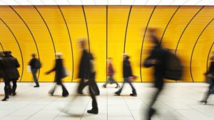 People walking through a station