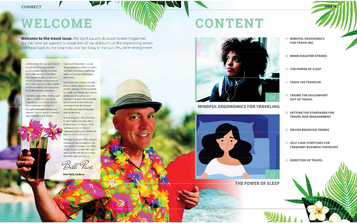 Cardinus Connect US - The Travel Issue Introduction spread with Bill Pace