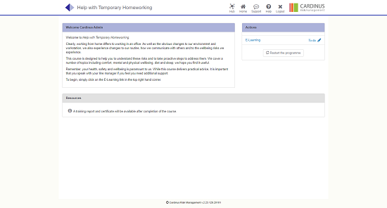 Screenshot of help with temporary homeworking page