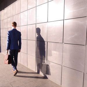 A man returns to work after lockdown