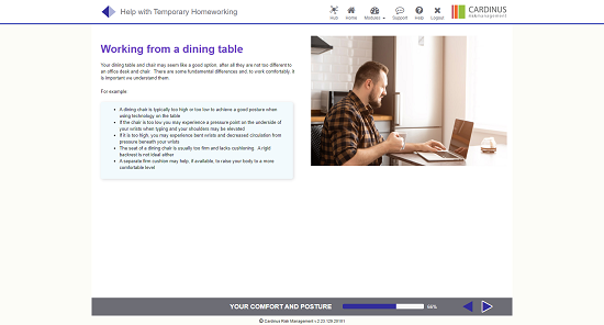 Screenshot of working from a dining table homeworking page