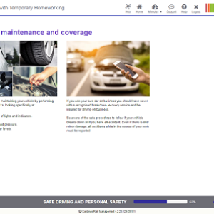 Screenshot of vehicle maintenance and coverage homeworking page