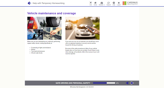 Screenshot of vehicle maintenance and coverage homeworking page