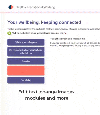Customise – Website 1 Screenshot of healthy transitional working, your wellbeing, keeping connected