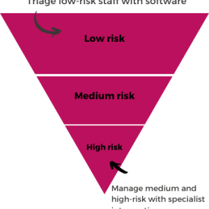 Triage low-risk staff with software, while managing medium and high risk with interventions