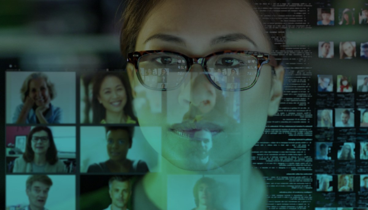 screens-overlay Close up of woman having a video chat on her screen.