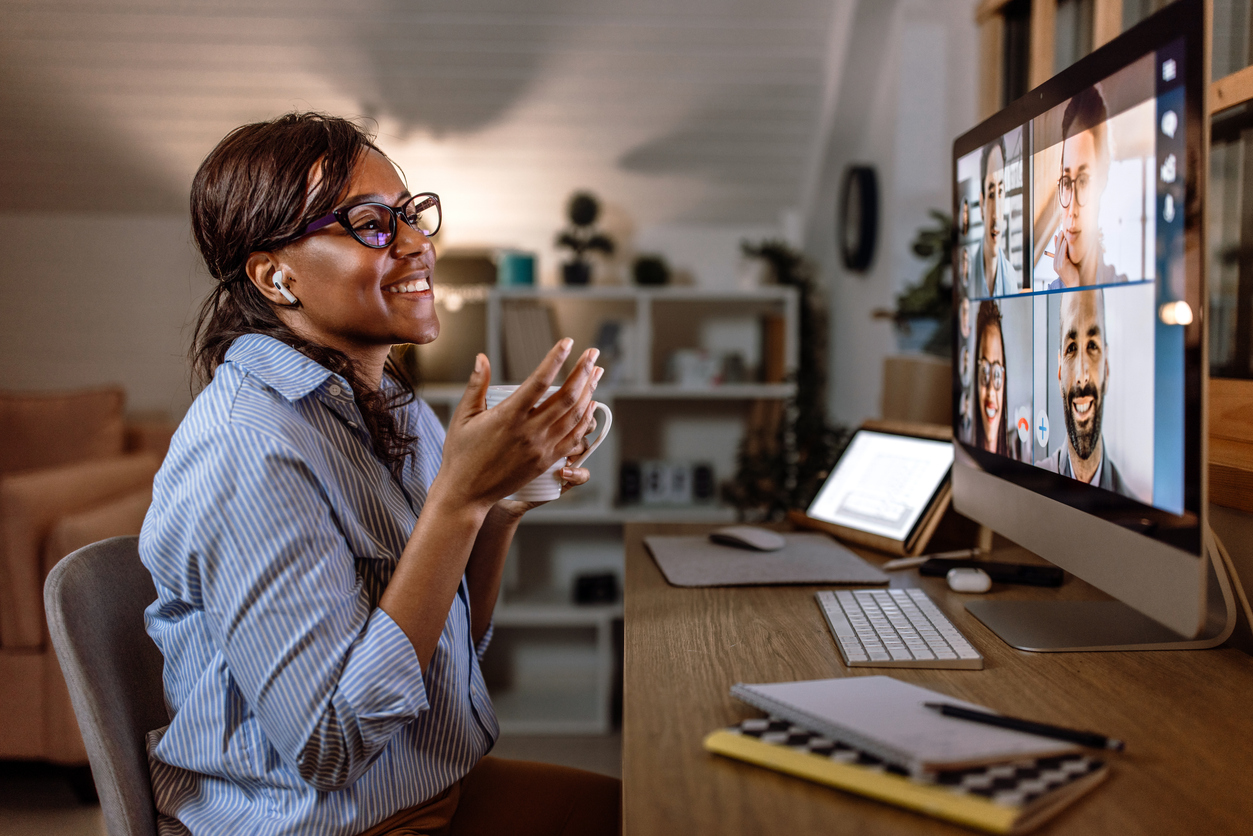 Late evening video conference with colleagues