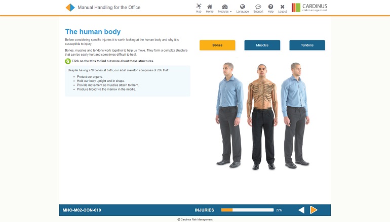 Manual Handling for the Office Module Screenshot The Human Body