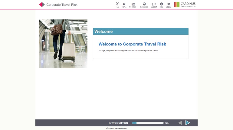 Welcome to Corporate Travel Risk, E-Learning Screenshot