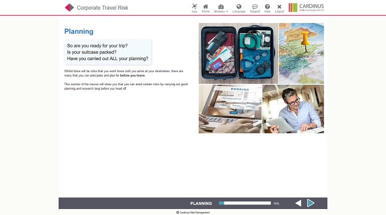 Corporate Travel Risk E-Learning Screenshot