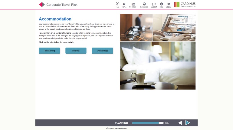 Corporate Travel Risk E-Learning Screenshot