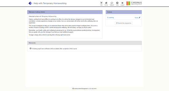 Screenshot of help with temporary homeworking