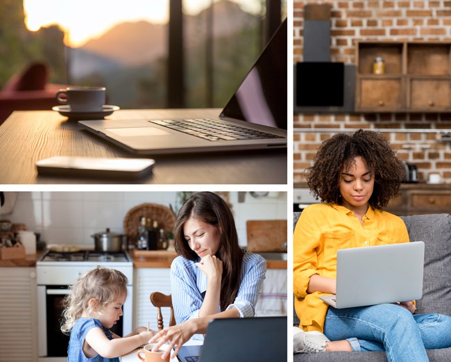 Home workers dealing with temporary home worker issues such as working from the couch or looking after children