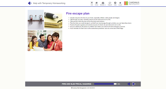 Screenshot of fire escape plan homeworking page
