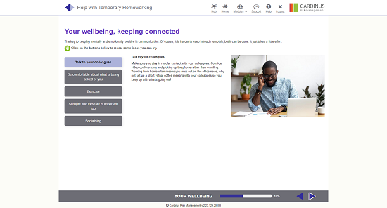 Screenshot of your wellbeing, keeping connected homeworking page