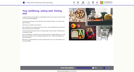 Screenshot of your wellbeing, eating well, feeling well homeworking page