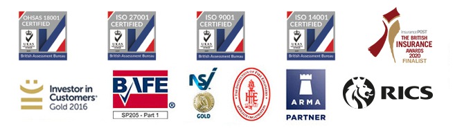 Cardinus Risk Management Banner Stack Logos related to the accreditations and certifications of Cardinus Risk Management and their property solutions