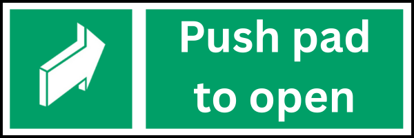 Fire exit - Push pad to open sign graphic