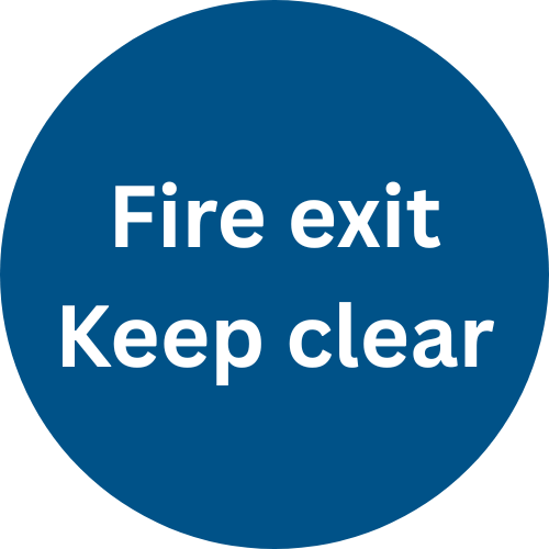 A fire exit sign graphic