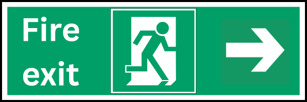 A fire exit sign graphic
